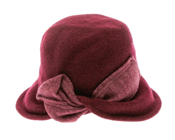 A080-SHAPEABLE WOOL BUCKET CLOCHE W/ MARLED BOW