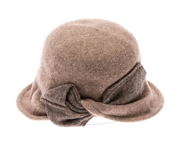 A080-SHAPEABLE WOOL BUCKET CLOCHE W/ MARLED BOW