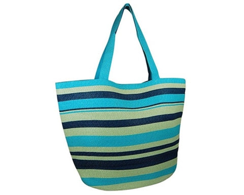 A921-BLUE STRIPED STRAW TOTE BAG