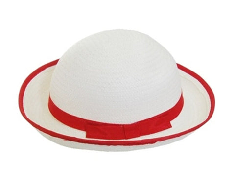 A708-CHILD'S WHITE/RED WOVEN STRAW HAT