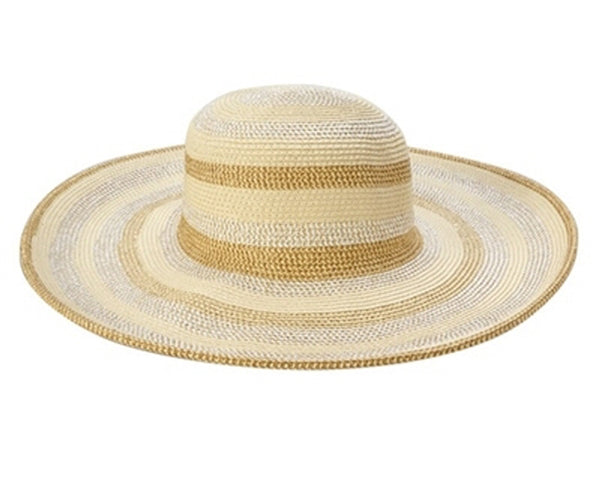 A275-METALLIC STRIPED WIDE BRIM SUN HAT