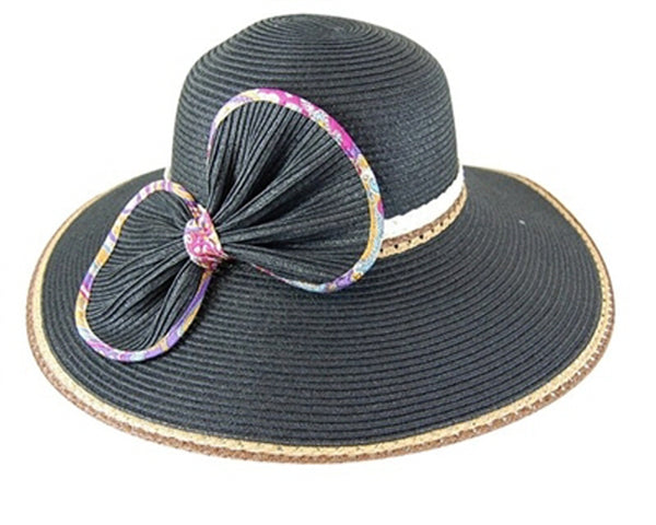 A246-WIDE BRIM HAT WITH SLANTED BOW