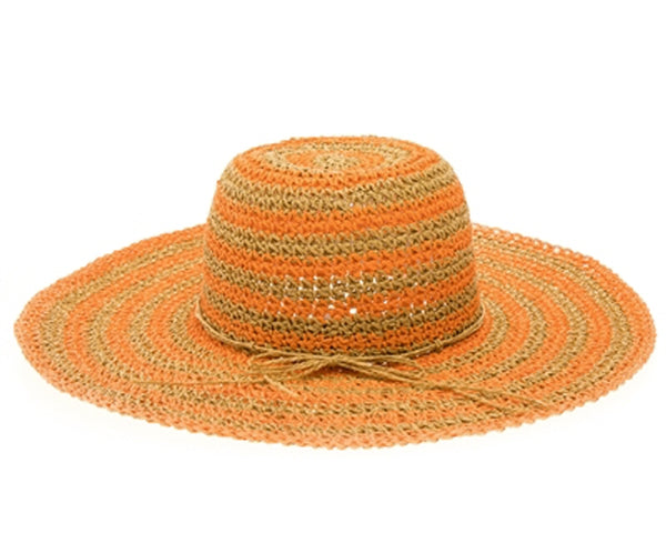 A257-HAND CROCHETED STRAW SUN HAT W/ STRIPES