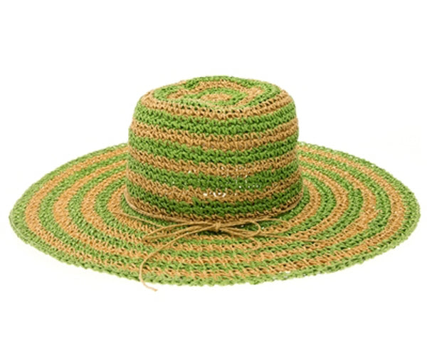 A257-HAND CROCHETED STRAW SUN HAT W/ STRIPES