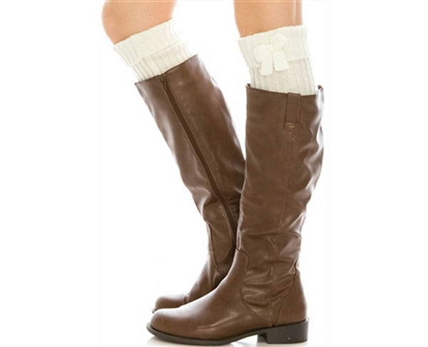 A055-KNIT BOOT CUFFS W/ BOW (1 PAIR)