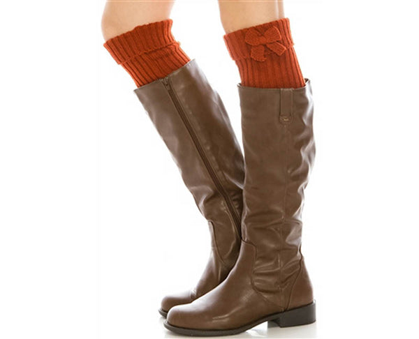 A055-KNIT BOOT CUFFS W/ BOW (1 PAIR)