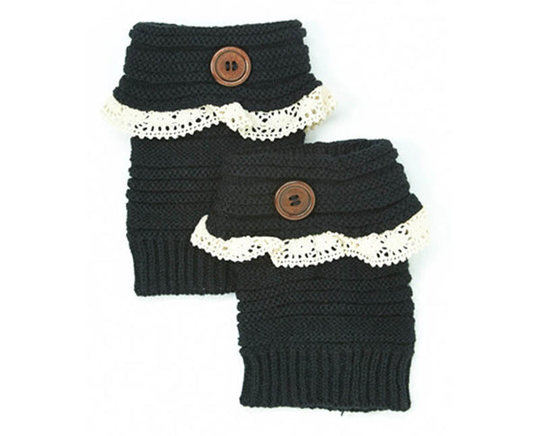 A066-KNIT BOOT CUFFS W/ LACE (1 PAIR)