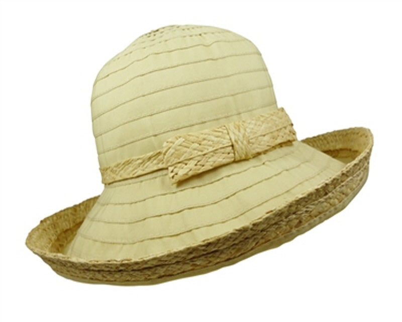 A417-UPF 50+ RIBBON SUN HATS WITH RAFFIA TRIM