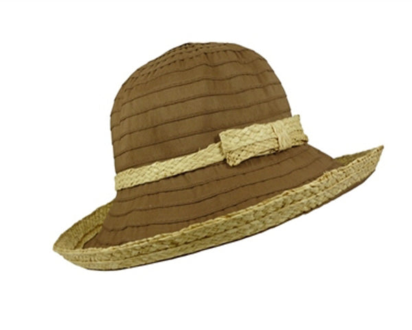 A417-UPF 50+ RIBBON SUN HATS WITH RAFFIA TRIM