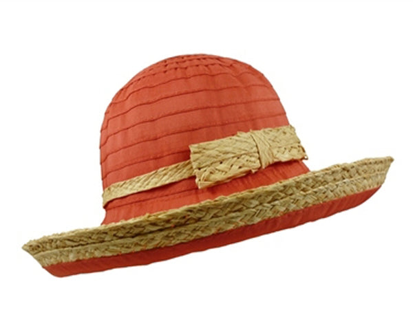 A417-UPF 50+ RIBBON SUN HATS WITH RAFFIA TRIM