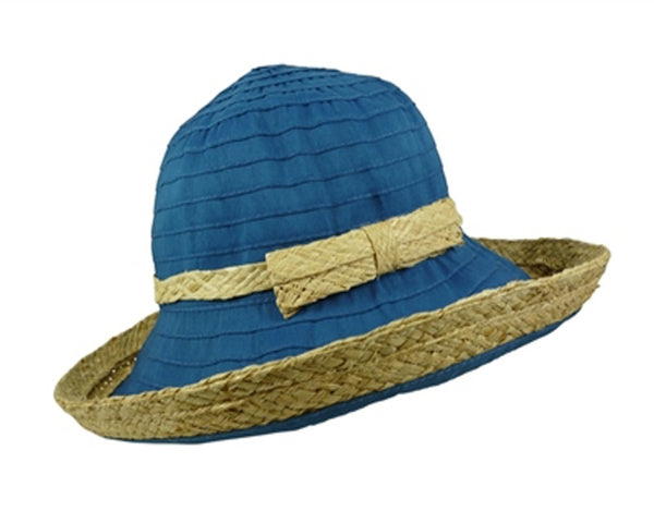 A417-UPF 50+ RIBBON SUN HATS WITH RAFFIA TRIM