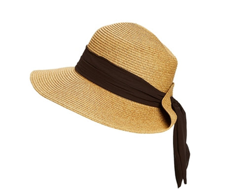 A293-LAMPSHADE SUN HAT WITH TIE-BACK SASH