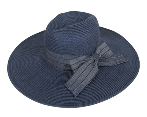 A256-WIDE BRIM PANAMA W/ DENIM BOW