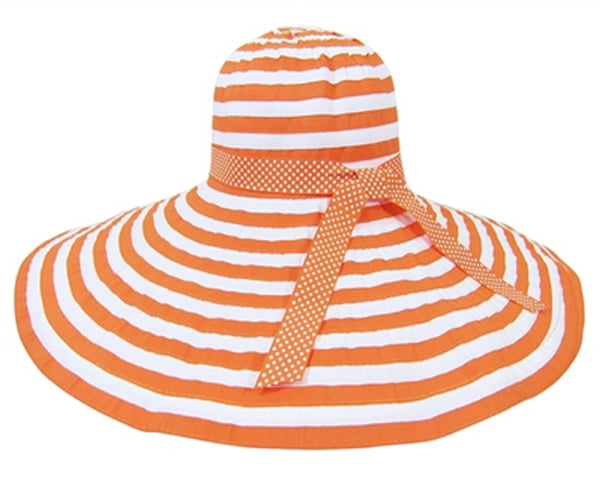 A298-EXTRA WIDE BRIM SUN HATS - STRIPED RIBBON HAT