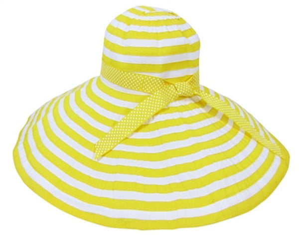 A298-EXTRA WIDE BRIM SUN HATS - STRIPED RIBBON HAT