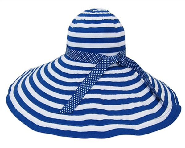 A298-EXTRA WIDE BRIM SUN HATS - STRIPED RIBBON HAT