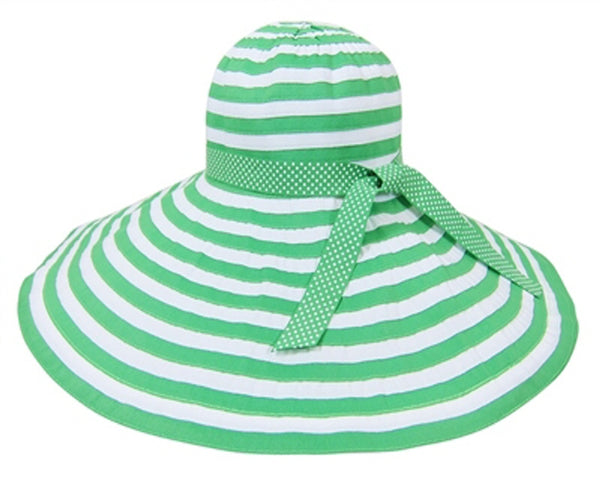 A298-EXTRA WIDE BRIM SUN HATS - STRIPED RIBBON HAT