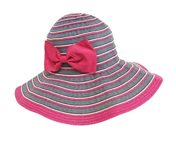 A645-PACKABLE RIBBON SUN HAT WITH BOW SNAP