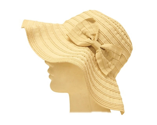 A645-PACKABLE RIBBON SUN HAT WITH BOW SNAP