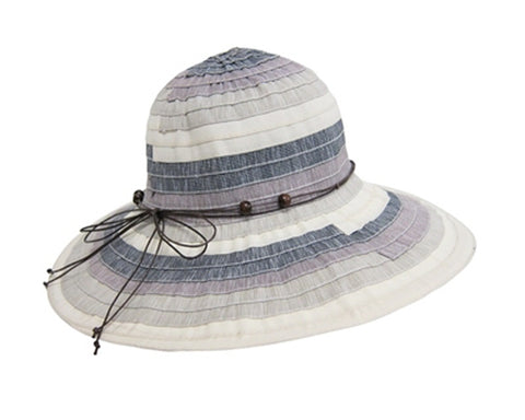 A260-3 TONE STRIPED RIBBON SUN HAT