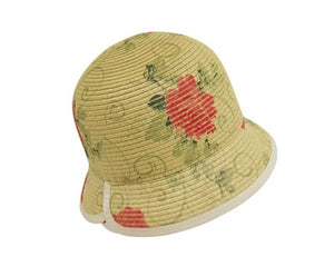 A470-RIBBON CLOCHE HAT WITH FLOWER PRINT