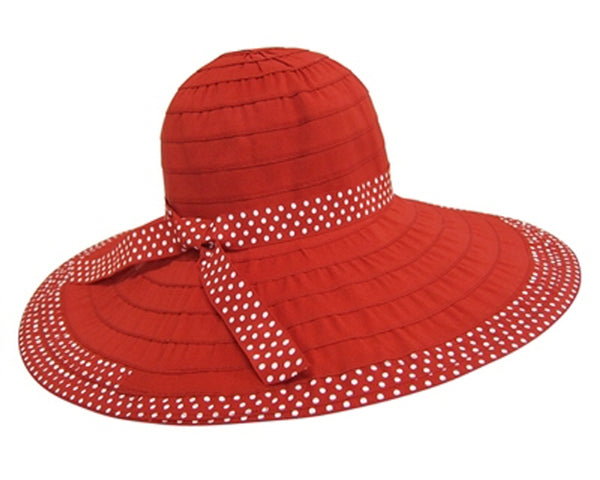 A262-LARGE RIBBON CRUSHER HAT WITH POLKA DOT TRIM