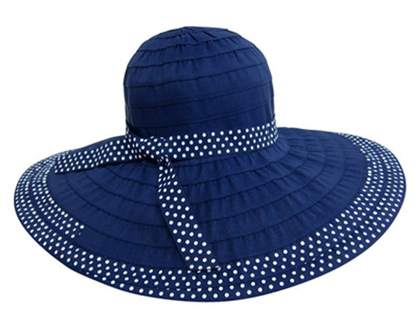 A262-LARGE RIBBON CRUSHER HAT WITH POLKA DOT TRIM