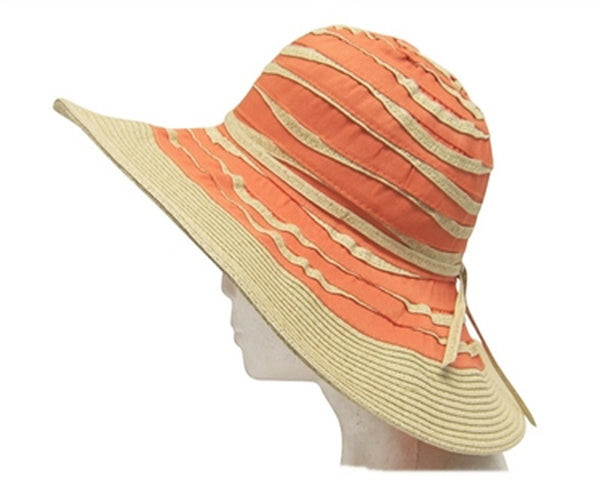 A251-WIDE BRIM STRAW & RIBBON HAT WITH SQUIGGLES