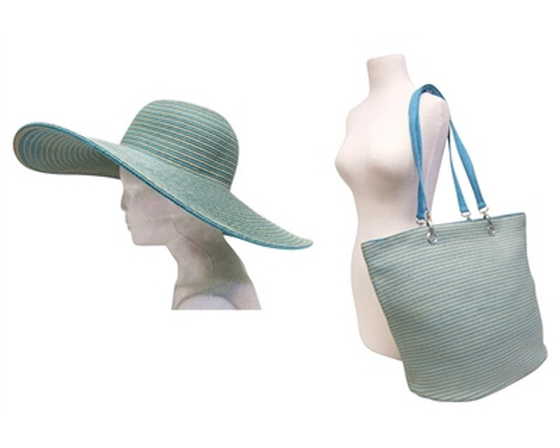 A934- EXTRA WIDE BRIM HAT AND BEACH TOTE SET