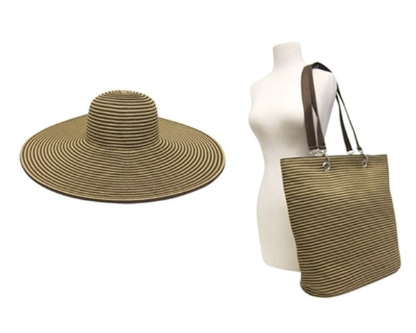 A934- EXTRA WIDE BRIM HAT AND BEACH TOTE SET