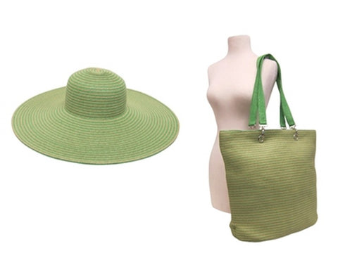 A934- EXTRA WIDE BRIM HAT AND BEACH TOTE SET