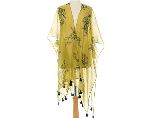 A792-FLOWER PRINT TASSEL KIMONO