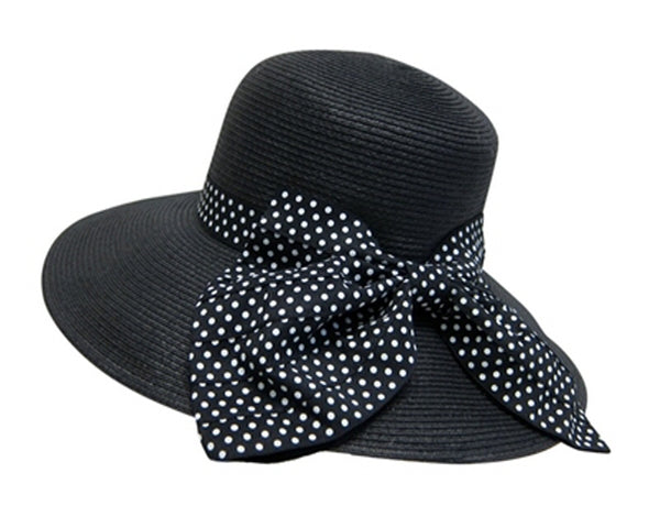 A305-SUN HAT WITH POLKA DOT BOW