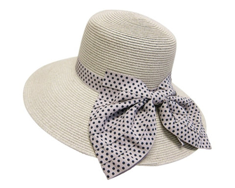 A305-SUN HAT WITH POLKA DOT BOW