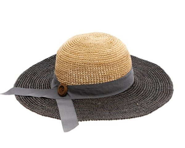 A278-2 TONE RAFFIA CROCHET SUN HAT