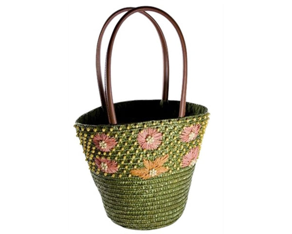 A922-STRAW BASKET WITH BEADS