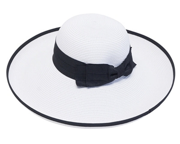 A273-OVERSIZED STRAW HAT W/ UPTURNED BRIM - BLACK TRIM