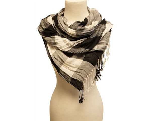 A843-CRINKLED PLAID RAYON SCARF