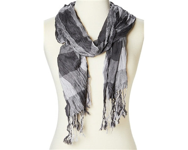 A843-CRINKLED PLAID RAYON SCARF