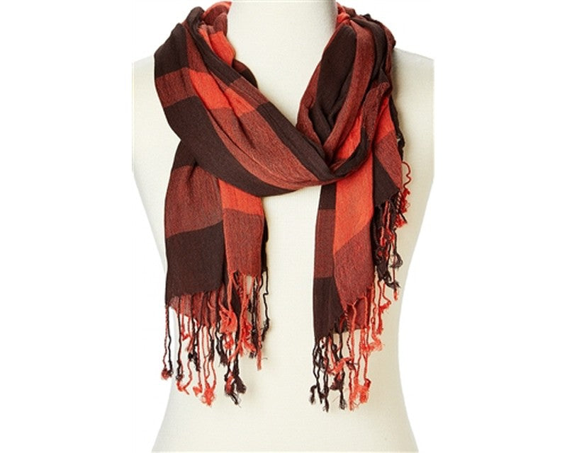 A843-CRINKLED PLAID RAYON SCARF