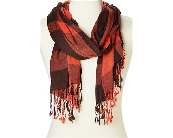 A843-CRINKLED PLAID RAYON SCARF