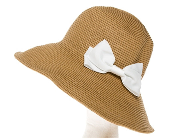 A288-SUN HAT W/ BOW & UNDERBRIM FLOWERS