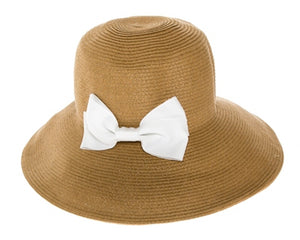 A288-SUN HAT W/ BOW & UNDERBRIM FLOWERS