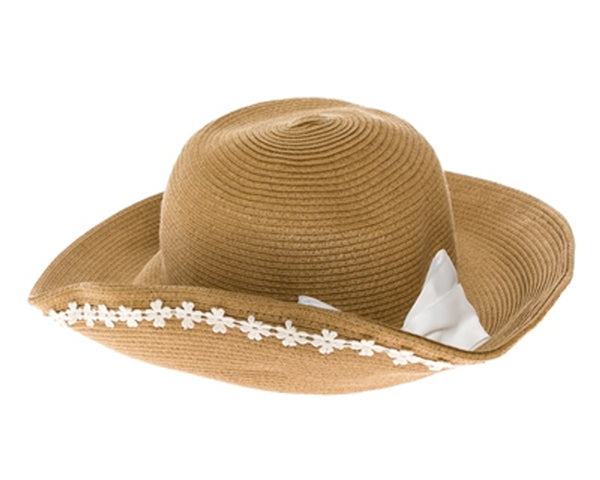 A288-SUN HAT W/ BOW & UNDERBRIM FLOWERS