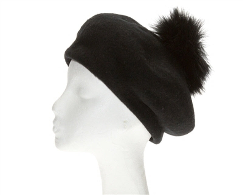 A201-WOOL BERET W/ OSTRICH POM