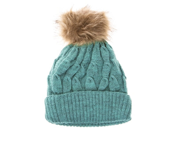 A034-FUR POM MARLED BEANIE