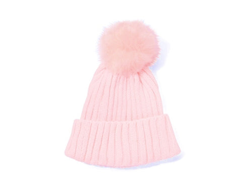 A104-KID'S COLOR POM RIB KNIT BEANIE