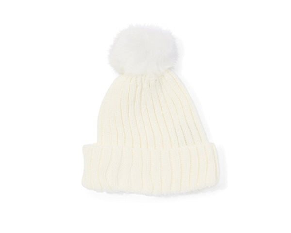 A104-KID'S COLOR POM RIB KNIT BEANIE