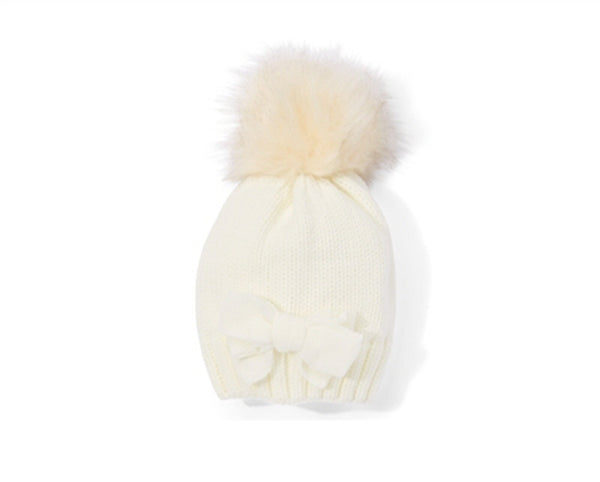 A099-KID'S BOW+FUR POM BEANIE