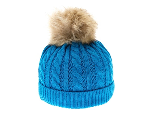 A100-KID'S FUR POM CABLE KNIT BEANIE - NEW POP COLORS